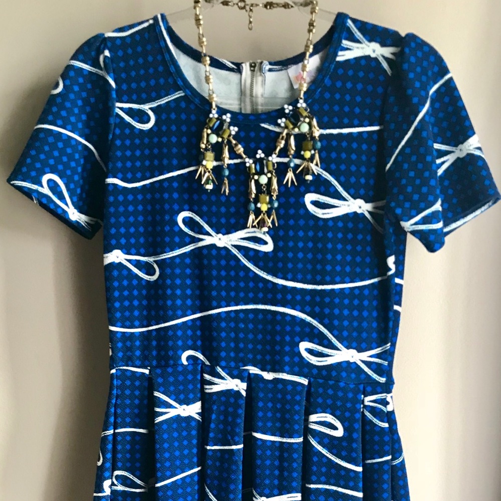 LuLaRoe Amelia 🎀🎀🎀 Blue with White Bows